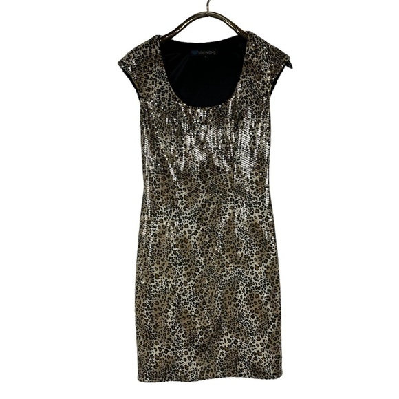 SUE WONG NOCTURNE SEQUIN LEOPARD CAP SLEEVE SCOOP NECK RETRO COCKTAIL DRESS - Picture 4 of 15